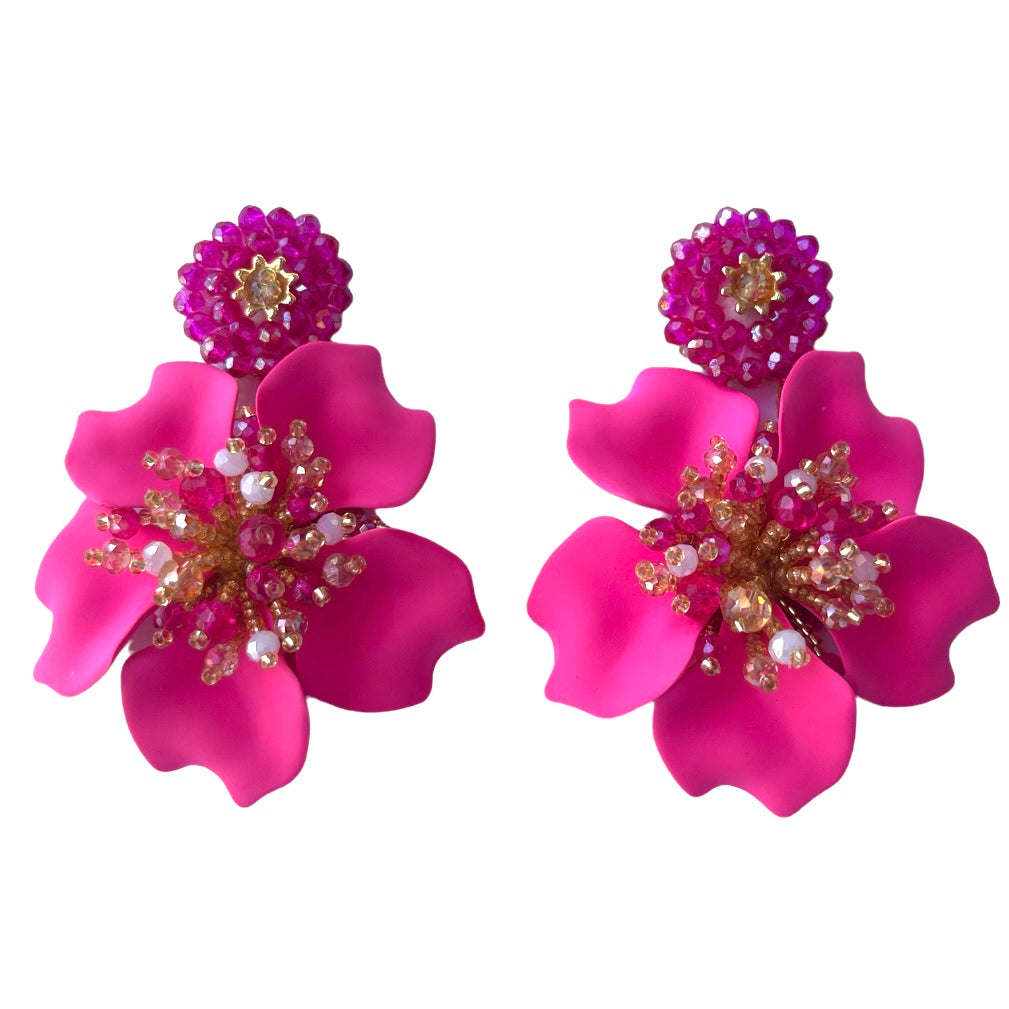 fuscia flower earrings