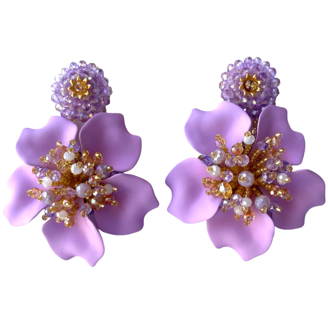 Purple flower earrings