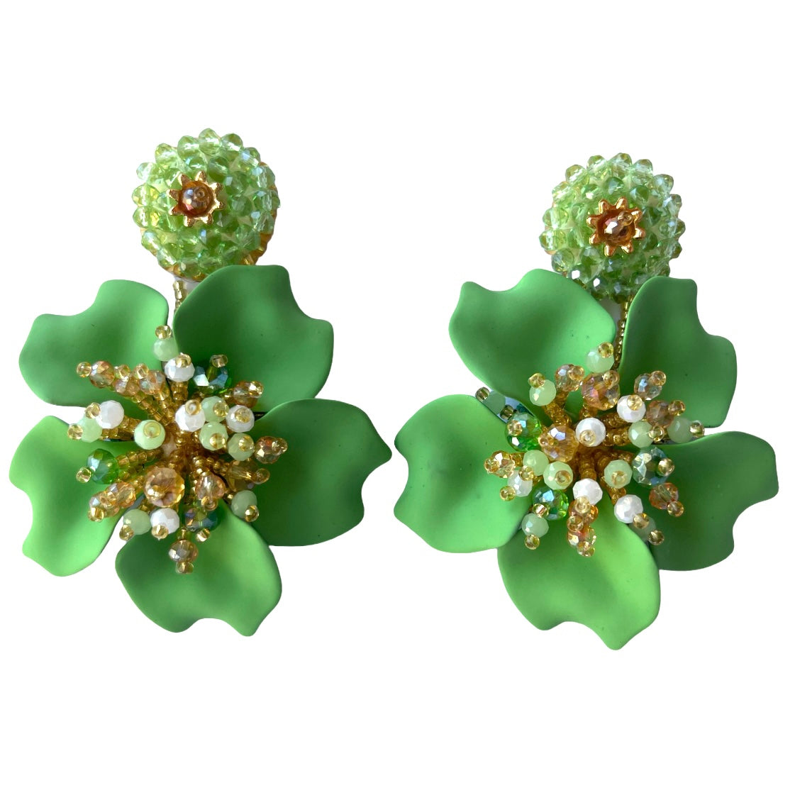 Green flower earrings