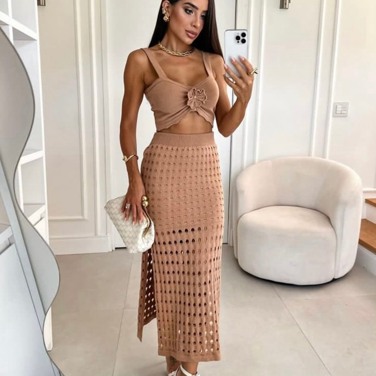 01. Maxi dress 2 piece set woven in pink thread. special day, resort