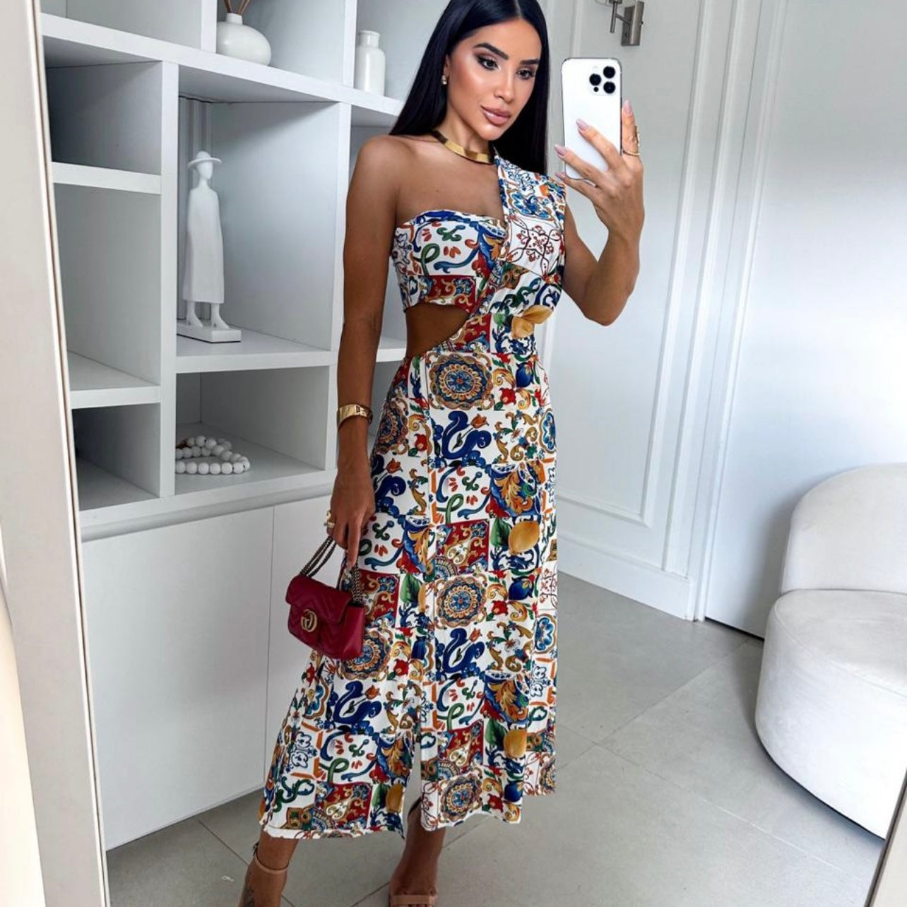 01. Maxi dress, long dress with Mediterranean print. italy, vacation, special day
