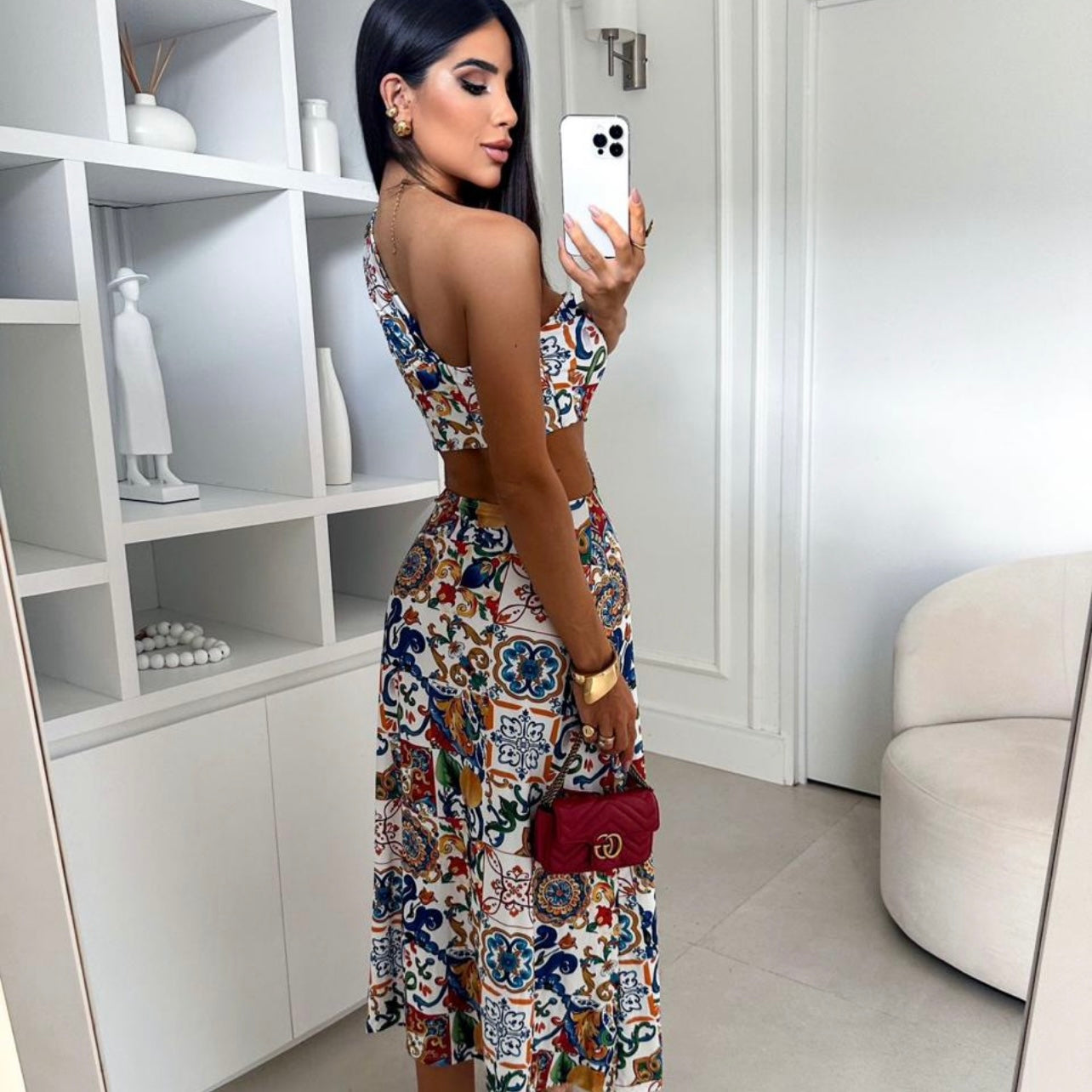 01. Maxi dress, long dress with Mediterranean print. italy, vacation, special day