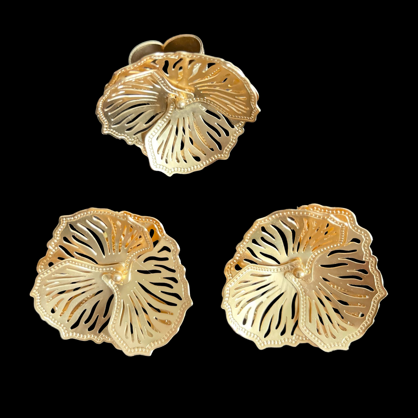 E. 24k gold plated flower design earring and ring set