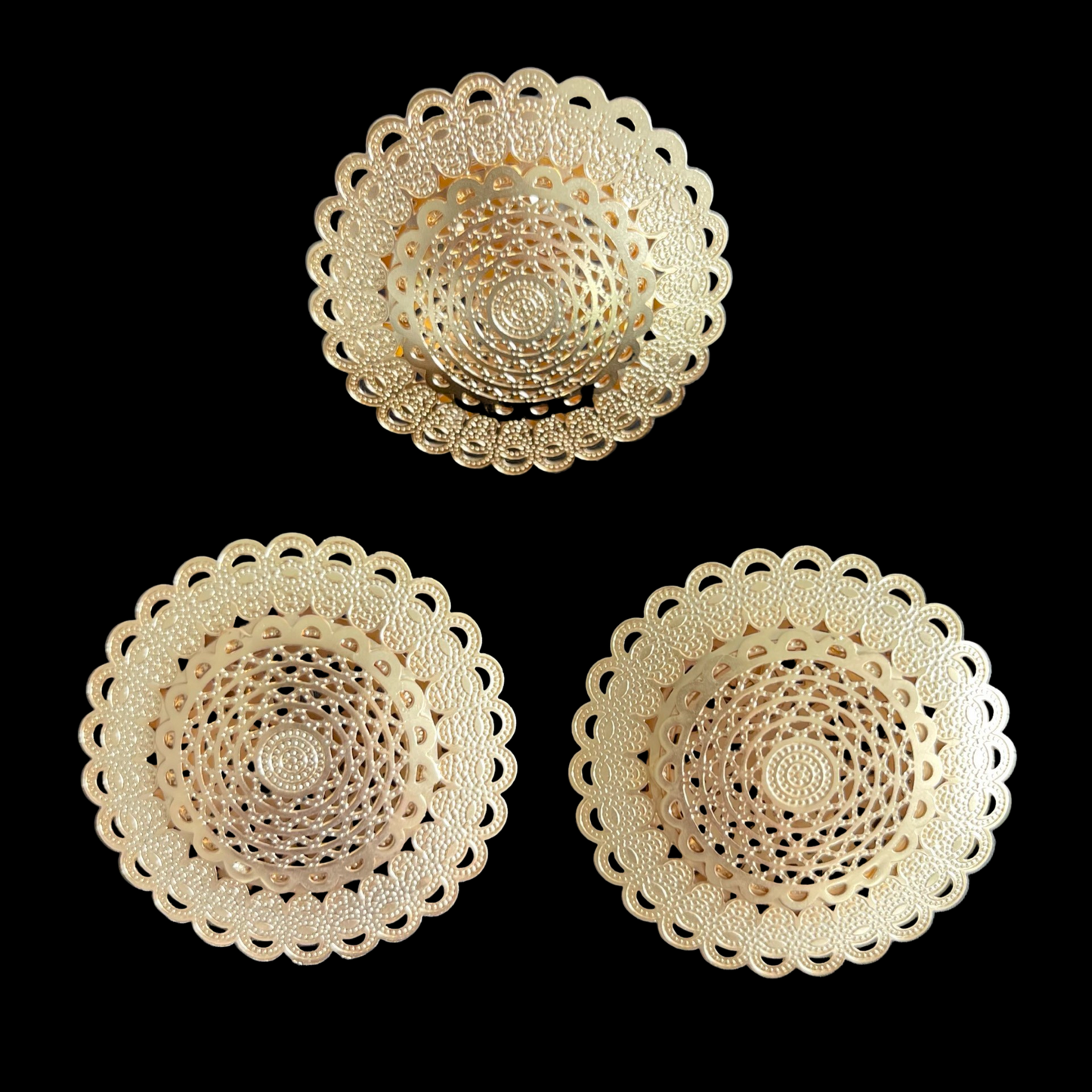 E. 24k gold plated filigree earring and ring set