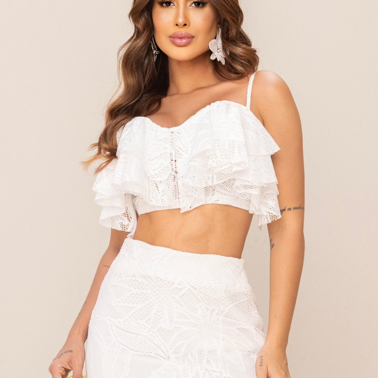 01. Maxi dress, 2-piece set with long skirt white color, Resort wear