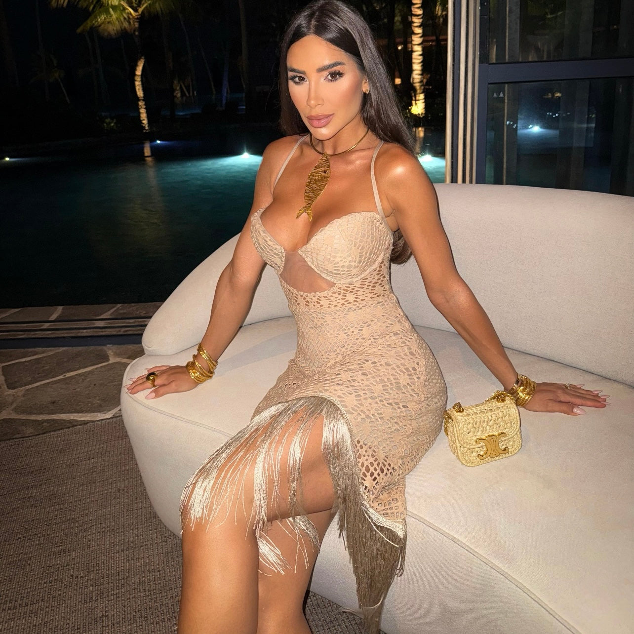01. Maxi dress resort wear color beige tulum style. vacation, summer