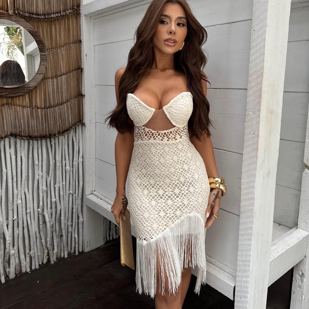 01. Maxi dress resort wear color beige tulum style. vacation, summer