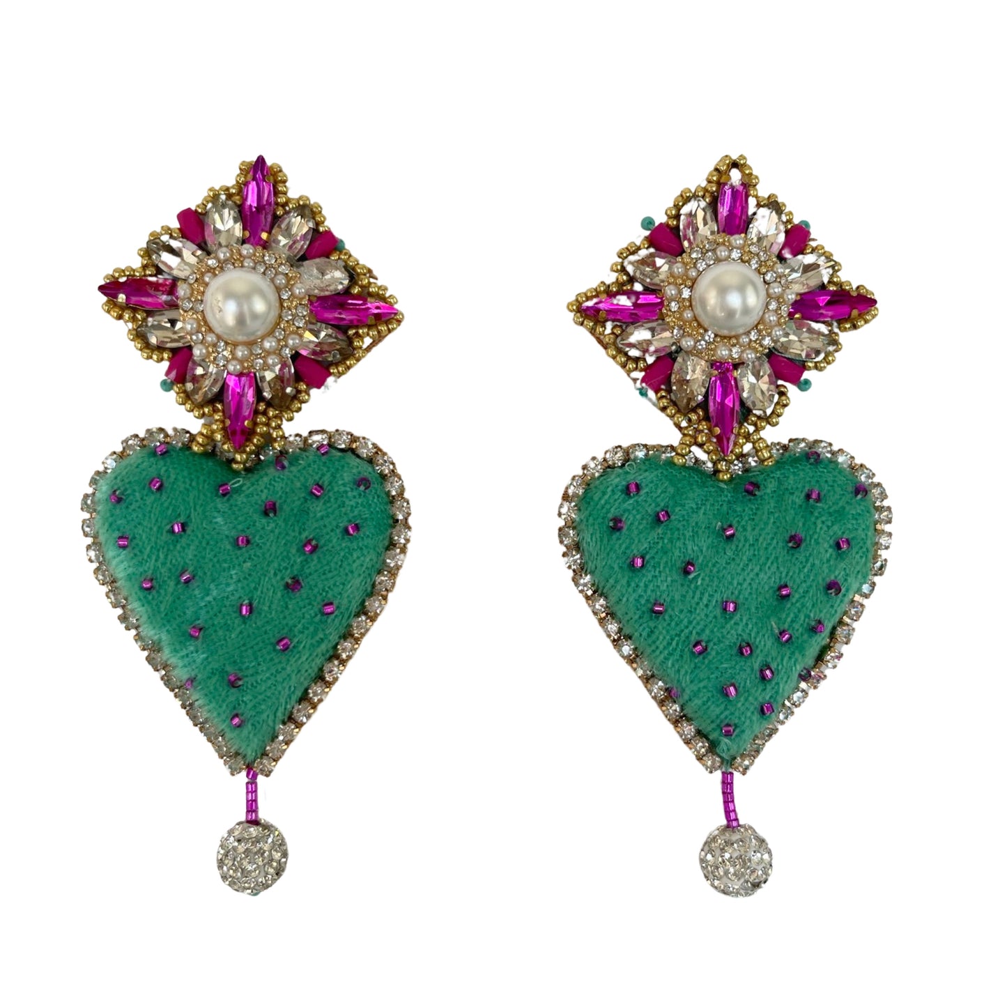 04. Elegant turquoise and fuchsia heart earrings