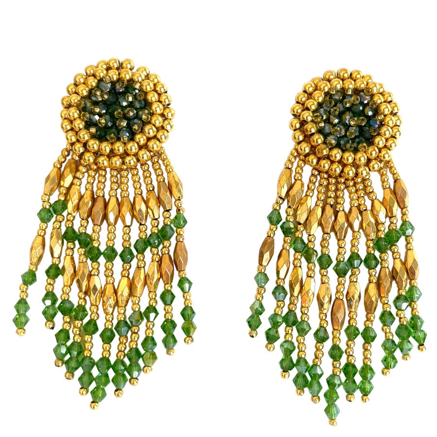 06. Earrings with green and gold strips
