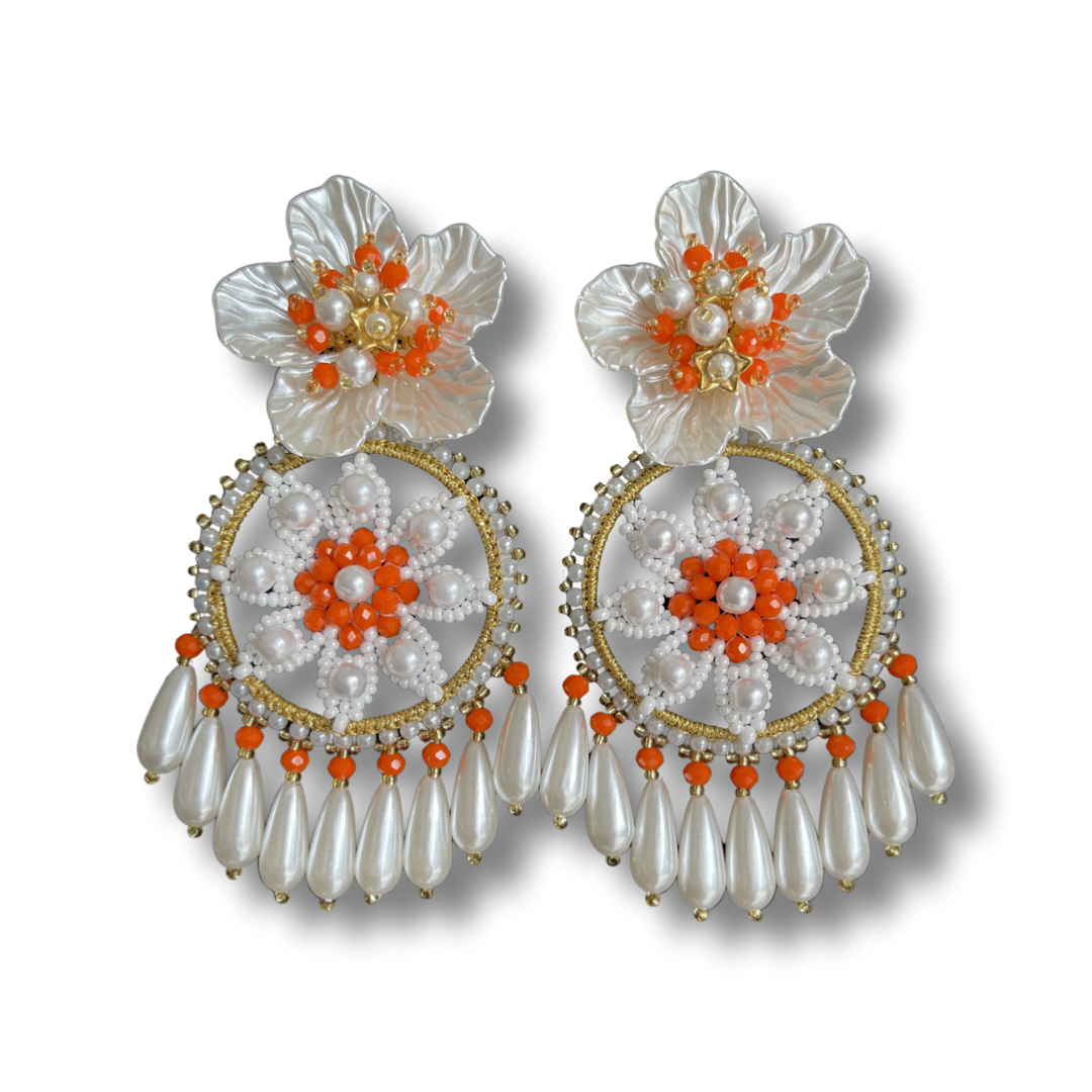 03. Flower earrings white and orange color