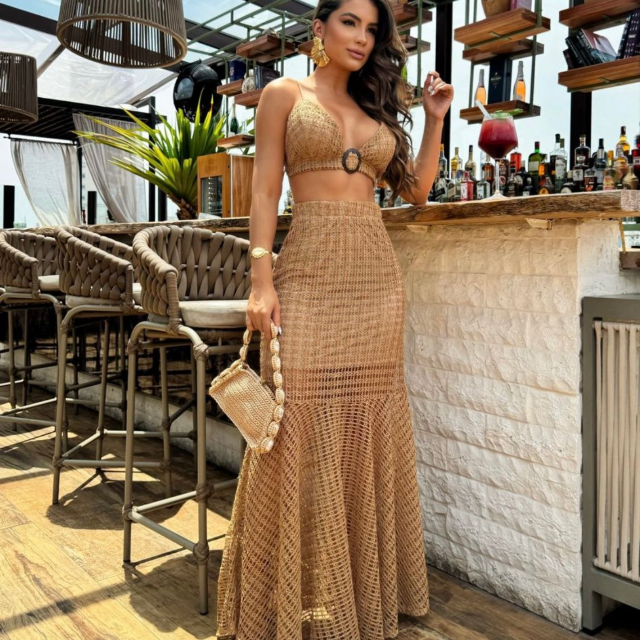 02. Maxi dress, Brown beach resort style two piece set. resort, vacation, summer, tulum
