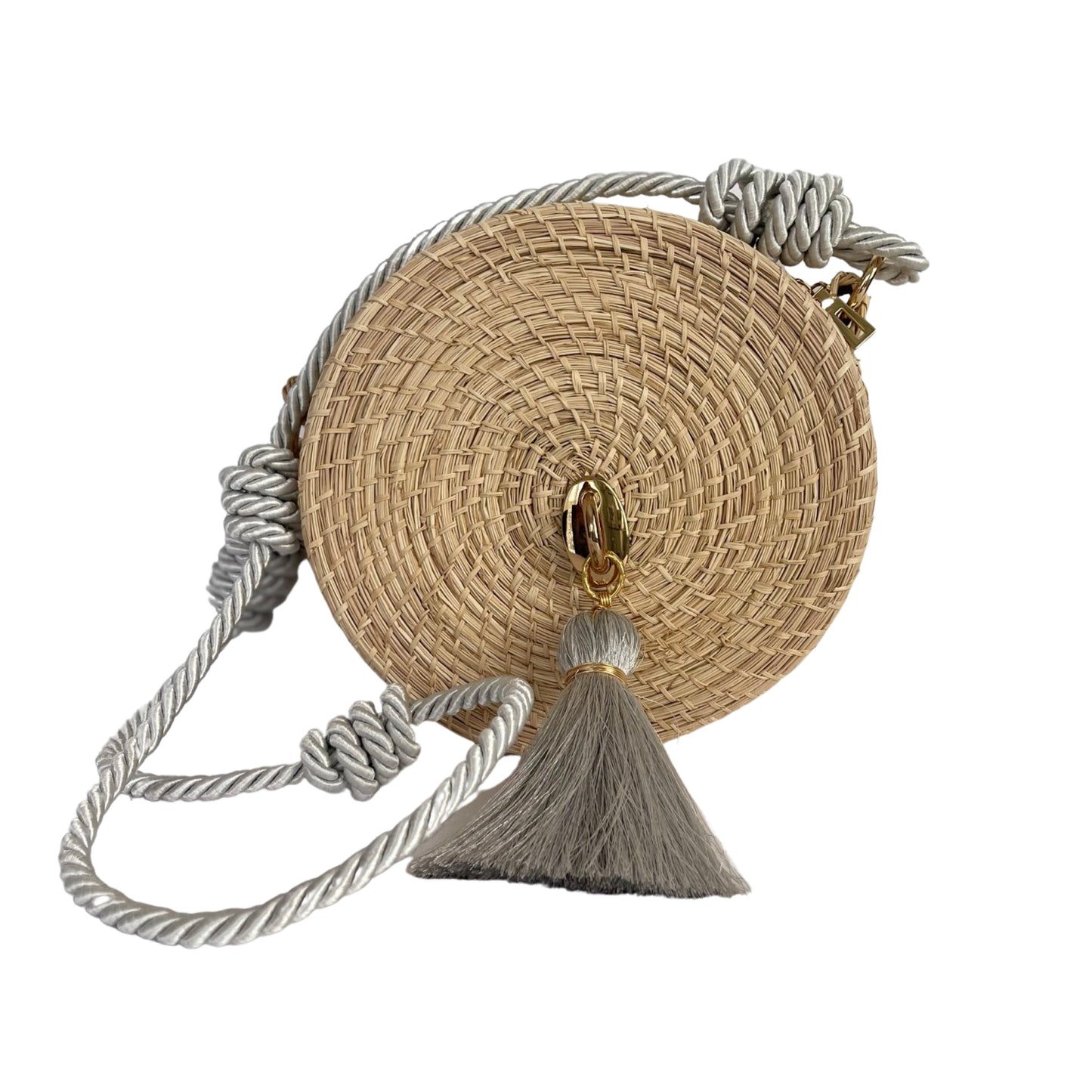 H. Disco bag with silver silk strap made in iraca palm