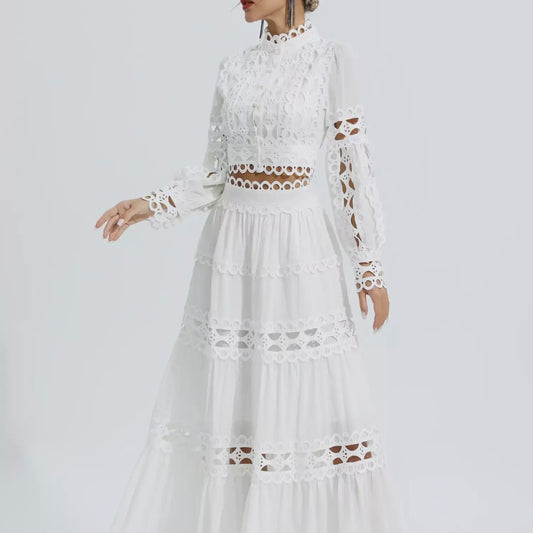 Two-piece white outfit with a skirt