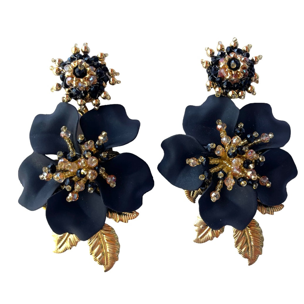 elegant black flower earrings