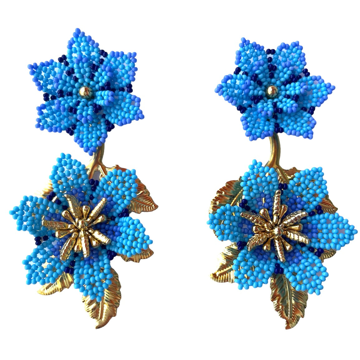 elegant blue and gold flower earrings