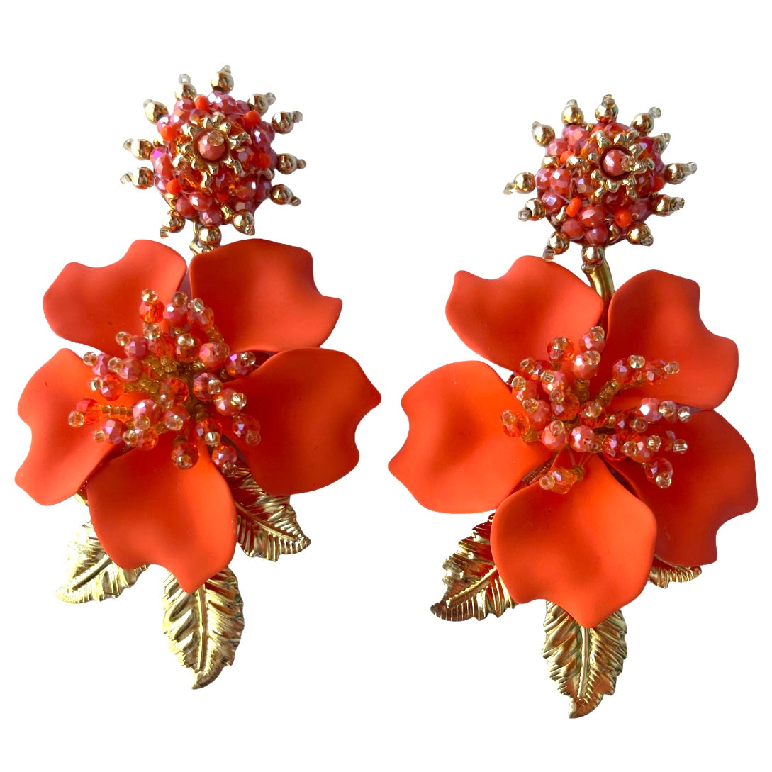 elegant orange flower earrings