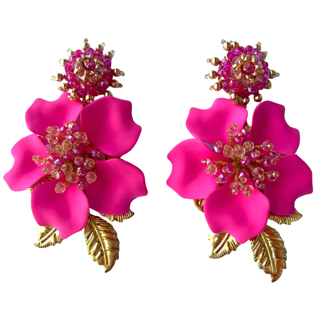 elegant fuscia flower earrings