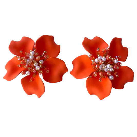 taupe flower earrings Orange