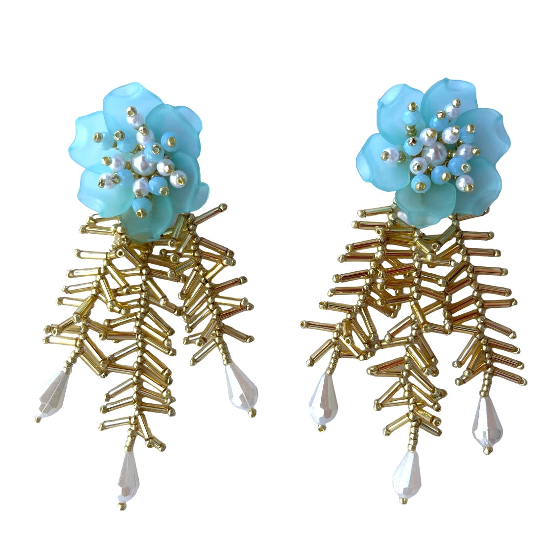 Turquoise flower earrings with gold strips