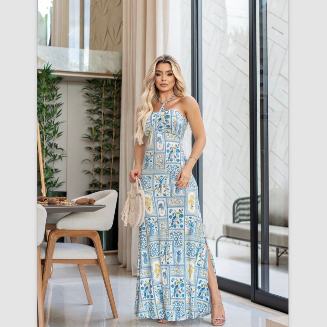 01. long dress with Mediterranean print