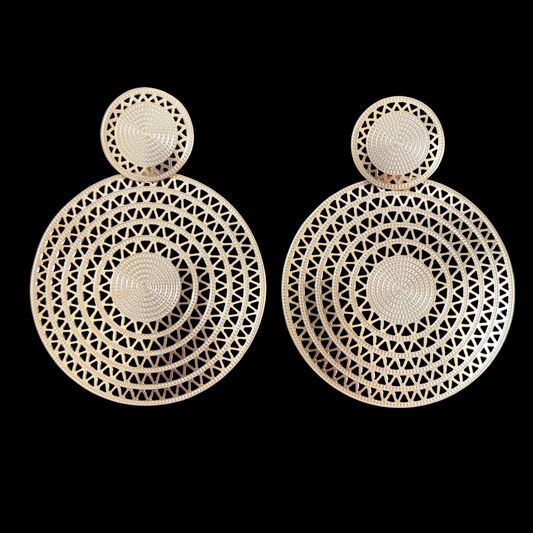 E. Large earrings with filigree designs made of 24k gold-plated bronze