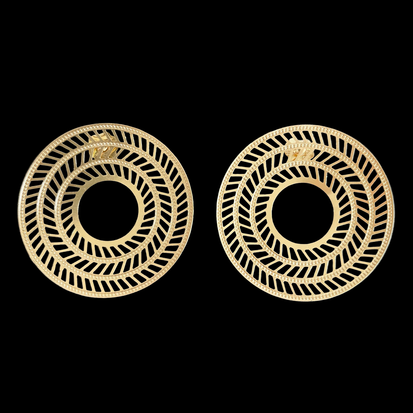 E. 24k gold plated filigree style round earrings