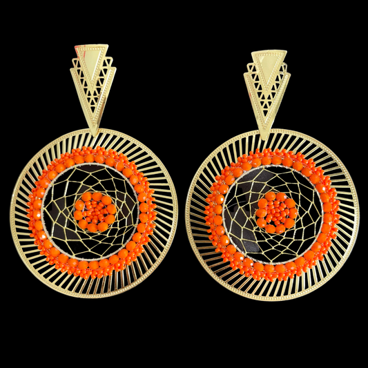 E. Large size earrings in 24k gold plated bronze and orange beads