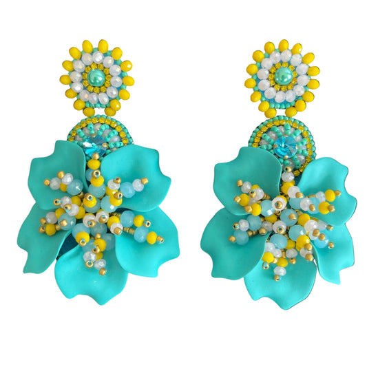 05. Elegant design of turquoise and yellow flower earrings