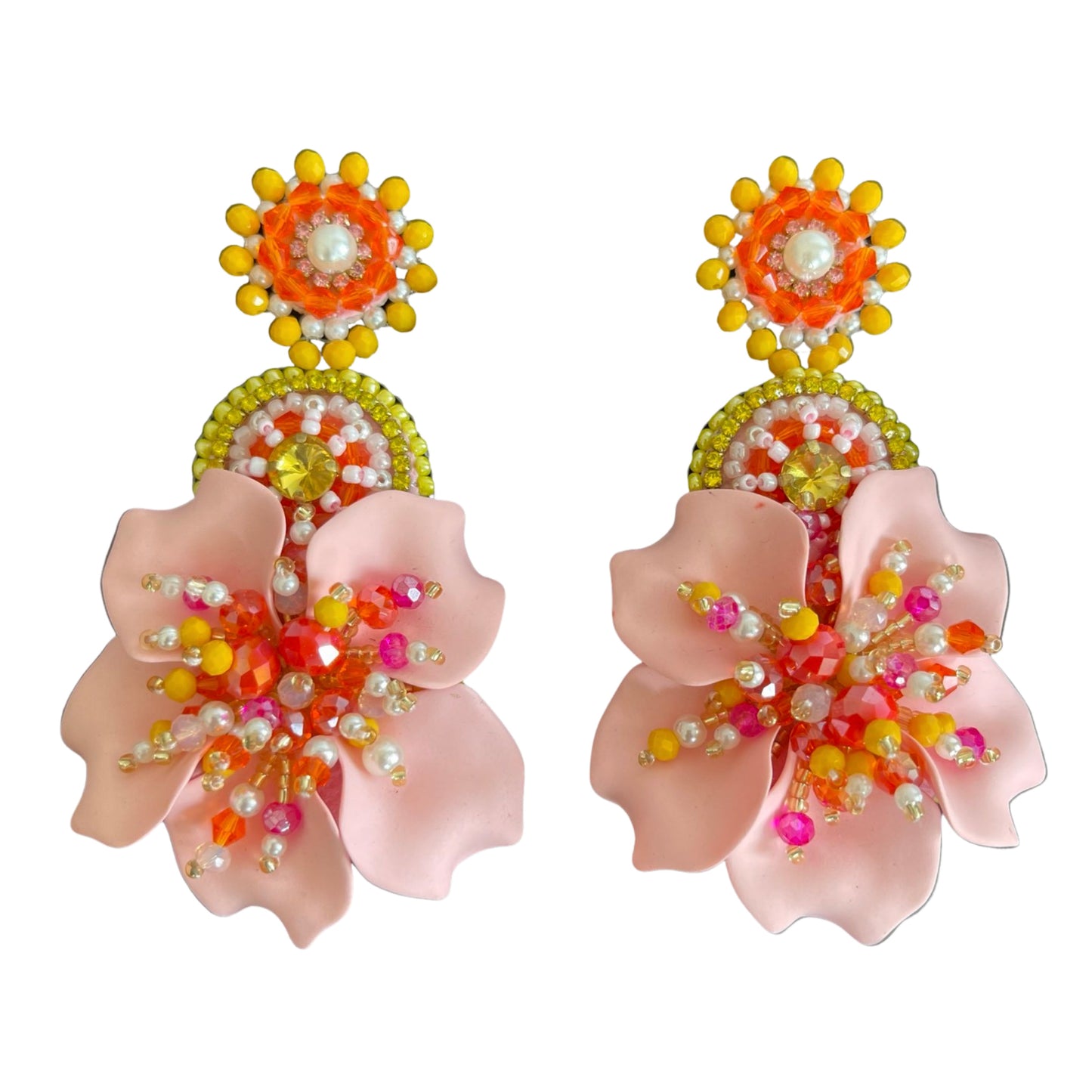 05. Elegant design of pink and multicolor flower earrings