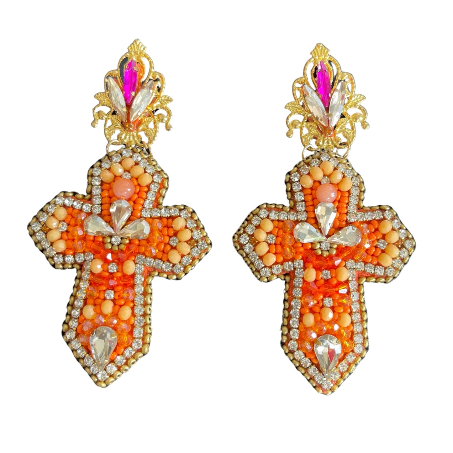 05. Orange cross earrings