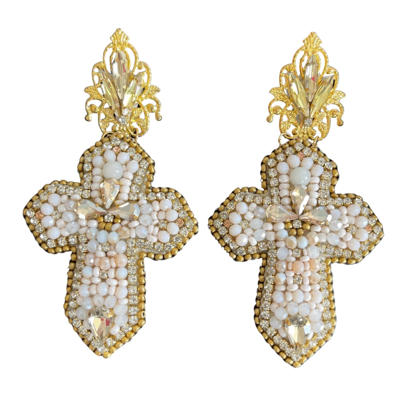 05. White cross earrings
