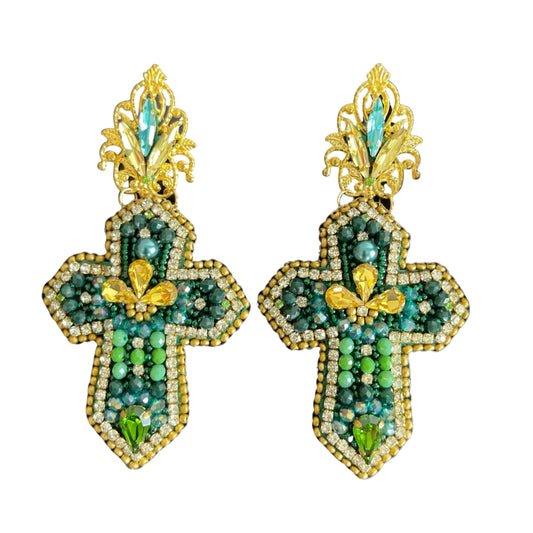 05. Green cross earrings