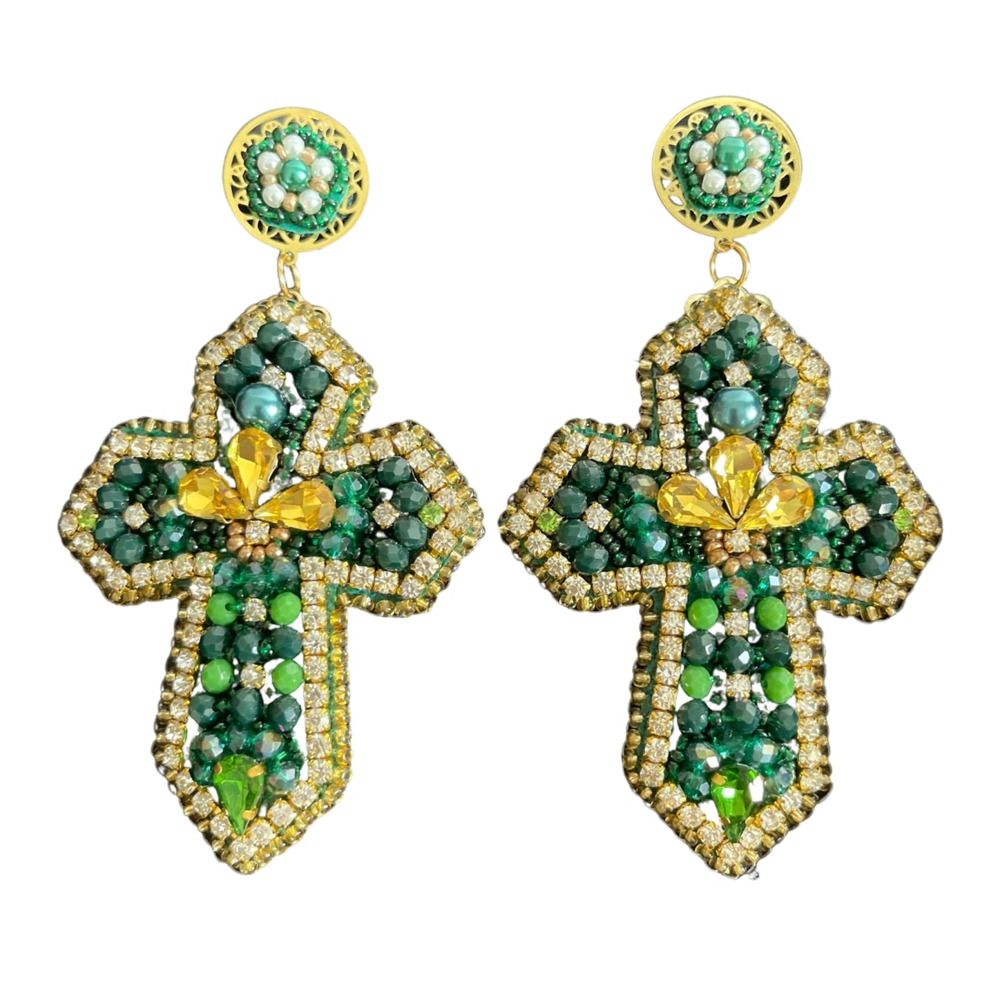 05. Green cross earrings