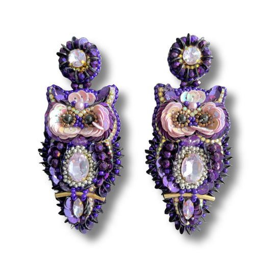 05. Deep purple owl earrings