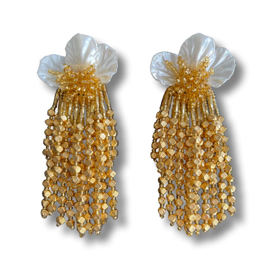 03. White earrings with gold strips