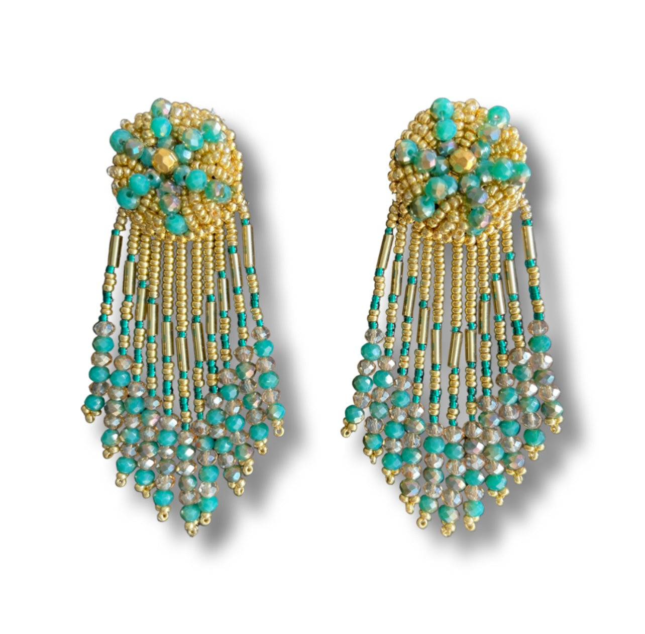 03. Green and gold rain earrings