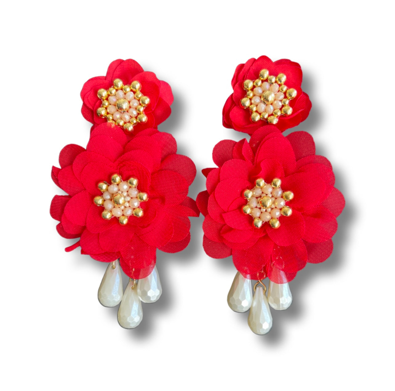 03. Red and gold silk flower earrings