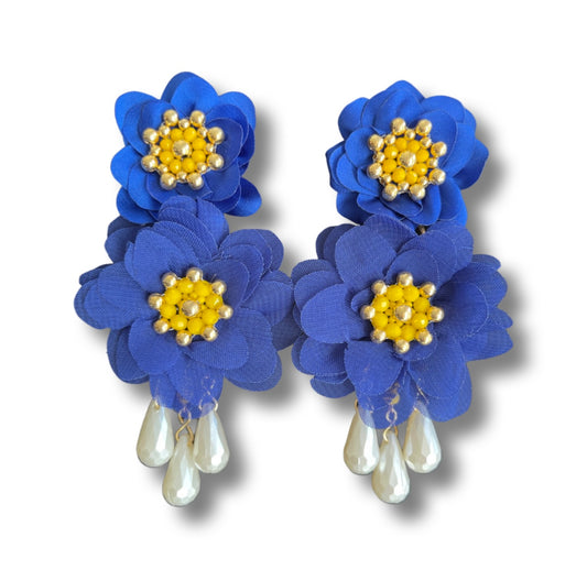 03. Blue and gold silk flower earrings