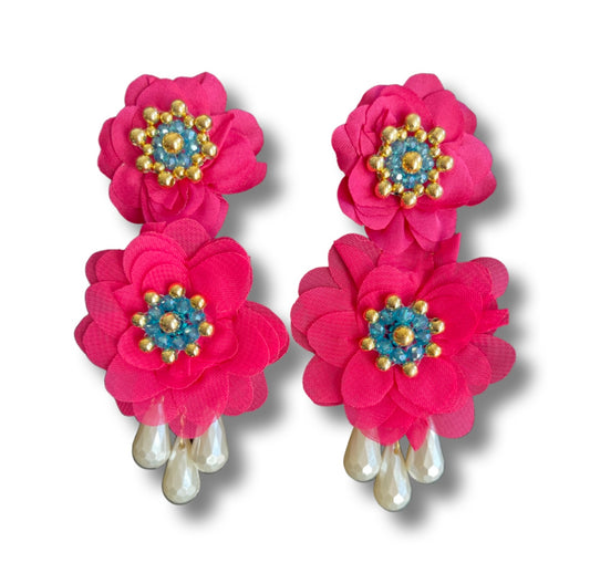 03. pink and gold silk flower earrings