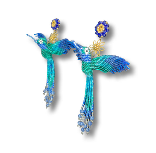 03. Blue 3D hummingbird earrings