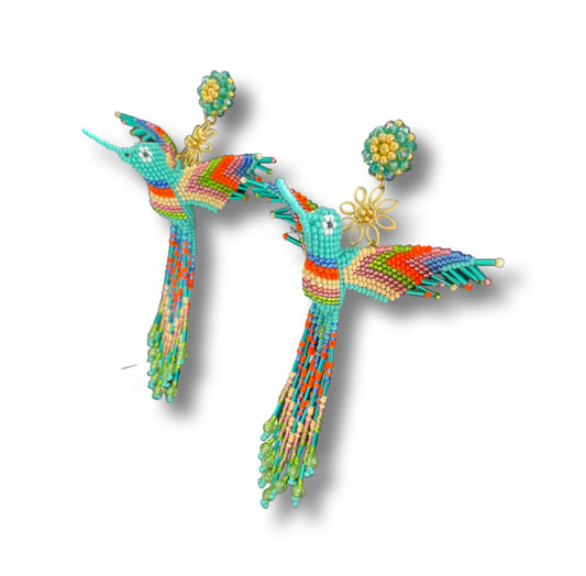 03. Turquoise 3D hummingbird earrings