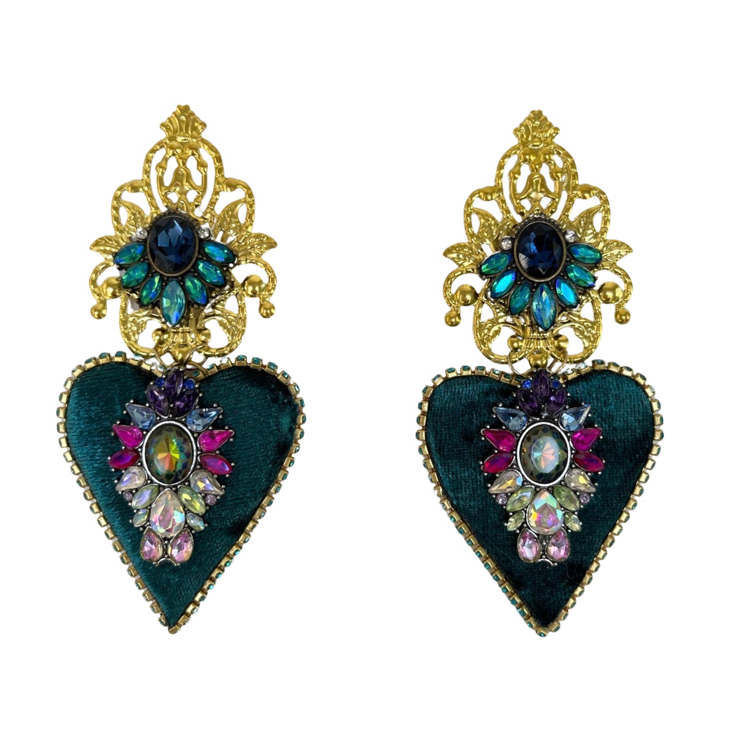 04.Elegant green heart earrings
