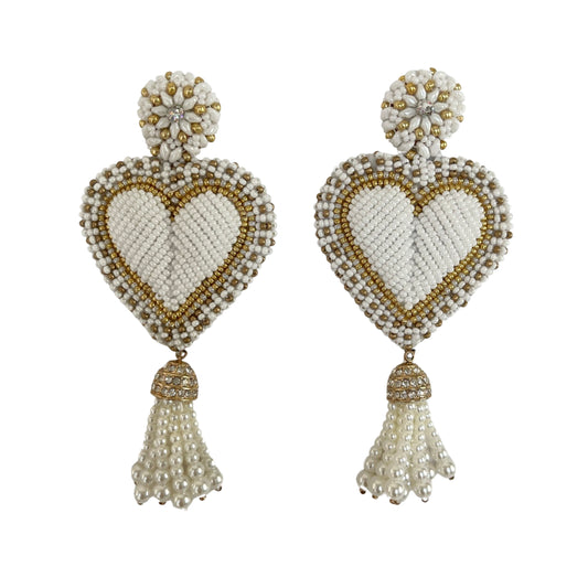 03.  Elegant long white heart earrings