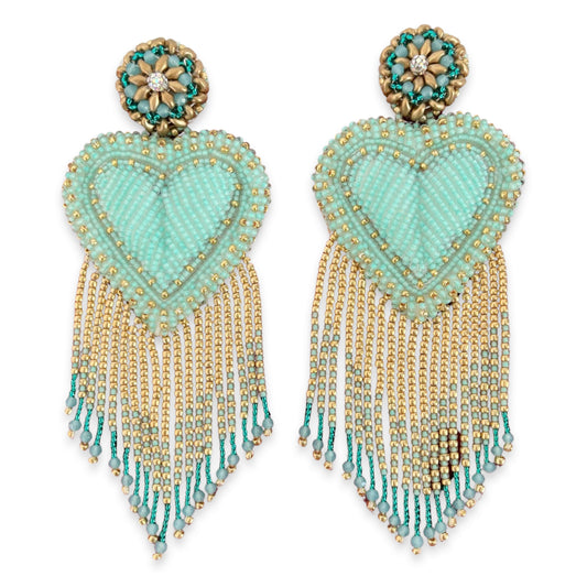 03.  Elegant long turquoise heart earrings