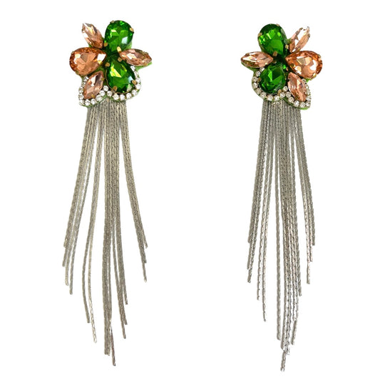 05. Green and pink crystal flower earrings