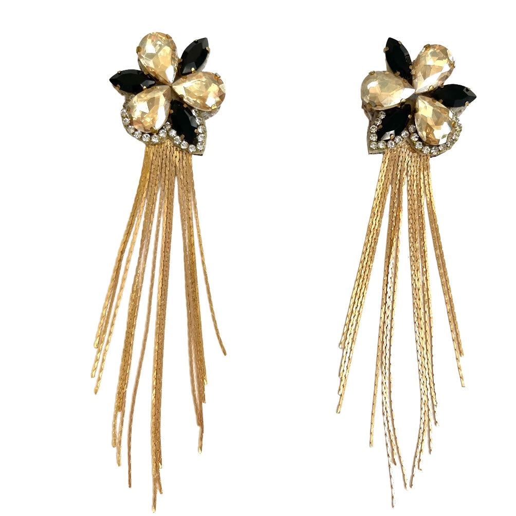 05. yellow and black crystal flower earrings