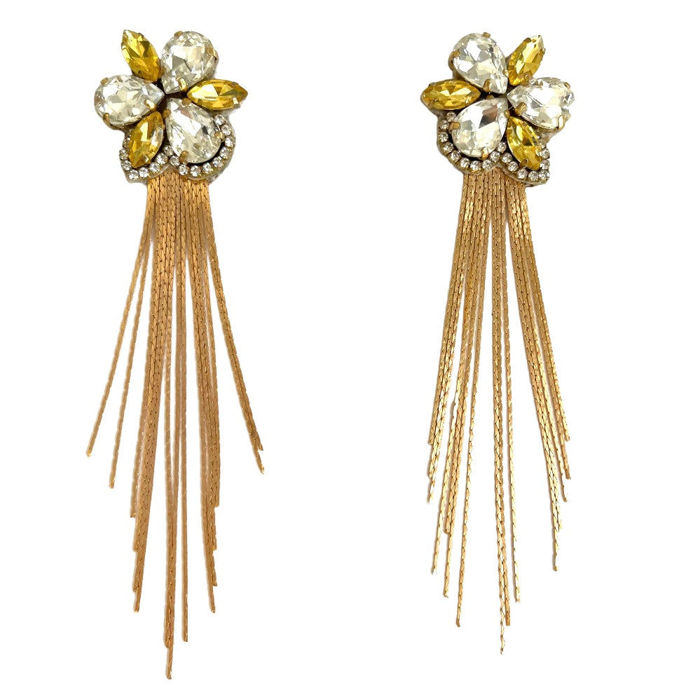 05. yellow and white crystal flower earrings