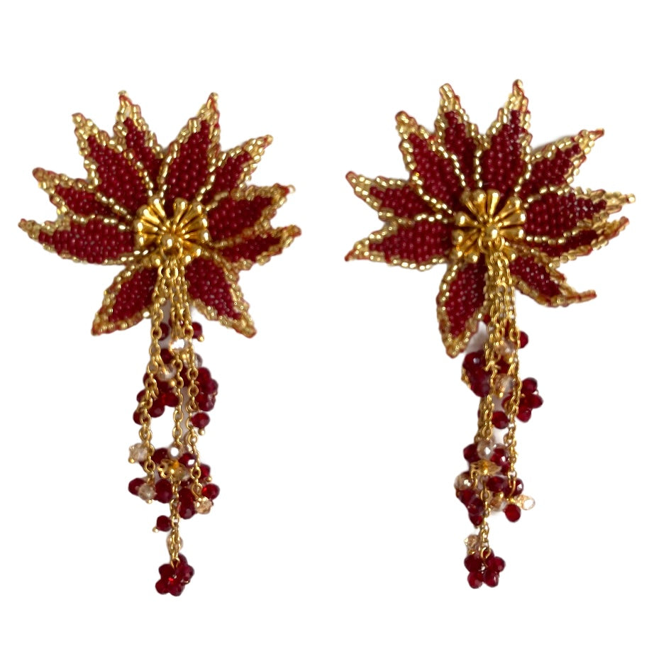 06. Red flower earrings with strips