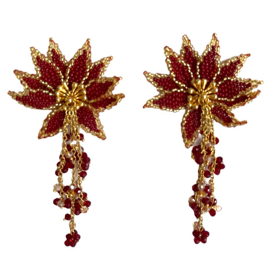 06. Red flower earrings with strips