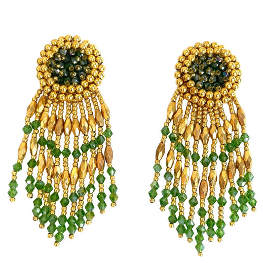 06. Earrings with green and gold strips